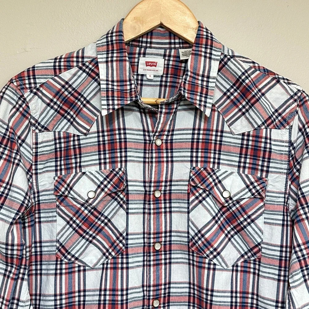 Levis Western‎ Pearl Snap Shirt Adult S Plaid Sawtooth Long Sleeve Cowboy Ranch